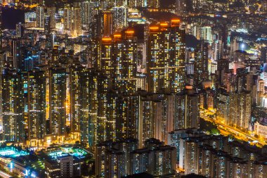 Hong kong şehir manzarası desende geceleri bina güzel mimari