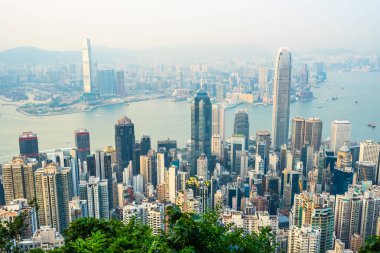 Hong kong şehir manzarası ile mavi gökyüzü arka plan dış cityscape bina güzel mimari