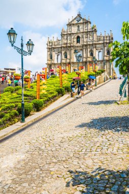 Çin, harabe mavi gökyüzü arka plan ile Makao şehrinin st pual kilise Simgesel Yapı ile bina Macau - 6 Eylül 2018 - güzel eski mimari