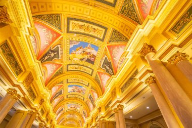 Çin, Makao - 10 Eylül 2018 - güzel lüks otel resort ve macau şehir Venedik Simgesel Yapı casino oyunu