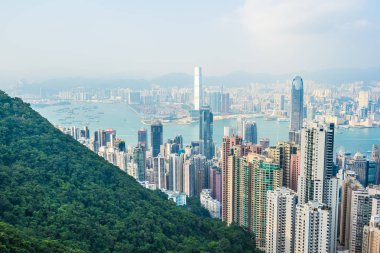 Hong kong şehir manzarası ile mavi gökyüzü arka plan dış cityscape bina güzel mimari