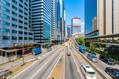 Hong kong şehir manzarası ile mavi gökyüzü arka plan dış cityscape bina güzel mimari