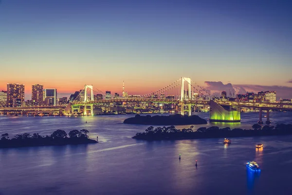 Beautiful Architecture Building Cityscape Tokyo City Rainbow Bridge Twilight Sunset — Stock Photo, Image