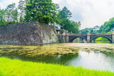 Güzel eski mimari İmparatorluk Sarayı Kalesi hendek ve Tokyo şehir Japonya köprüsünde