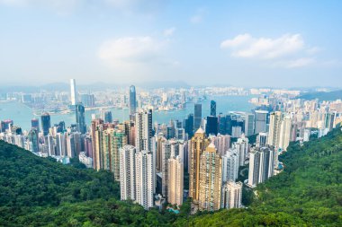 Hong kong şehir manzarası ile mavi gökyüzü arka plan dış cityscape bina güzel mimari