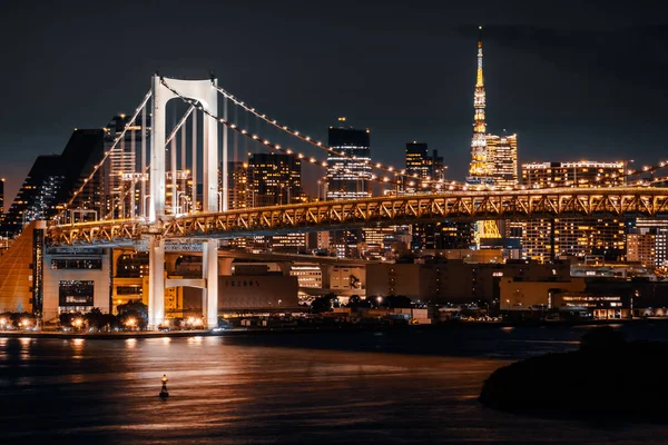 Krásná Architektura Vytváření Panoráma Města Tokio Duhový Most Soumrak Západu — Stock fotografie