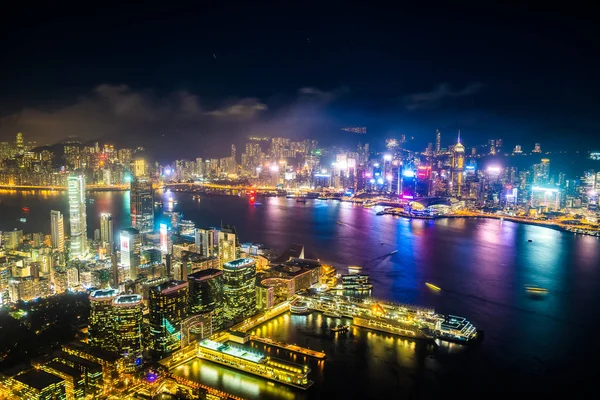 Krásný Architektura Budova Exteriér Cityscape Hong Kong Města Panorama Noci — Stock fotografie