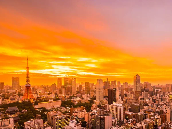 Piękna Architektura Tokio Wieża Zachód Słońca Mieście Japonii — Zdjęcie stockowe
