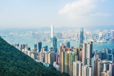 Hong kong şehir manzarası ile mavi gökyüzü arka plan dış cityscape bina güzel mimari