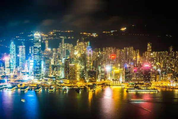 Beautiful Architecture Building Exterior Cityscape Hong Kong City Skyline Night — Stock Photo, Image