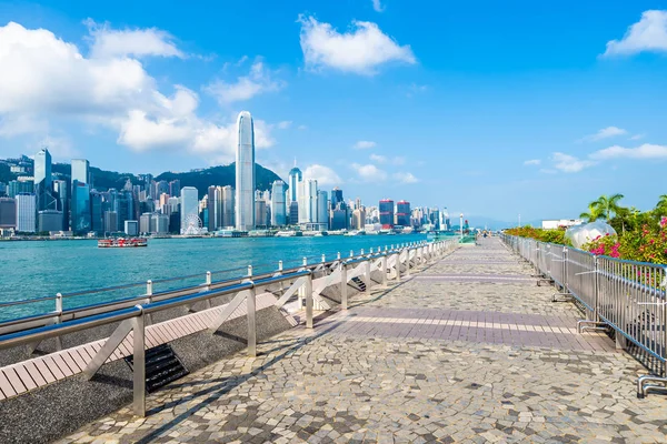 Hong Kong Şehir Manzarası Ile Mavi Gökyüzü Arka Plan Dış — Stok fotoğraf