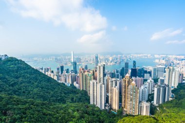 Hong kong şehir manzarası ile mavi gökyüzü arka plan dış cityscape bina güzel mimari