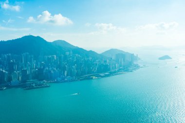 Hong kong şehir manzarası ile mavi gökyüzü arka plan dış cityscape bina güzel mimari