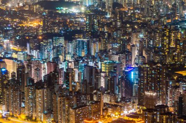 Hong kong şehir manzarası desende geceleri bina güzel mimari