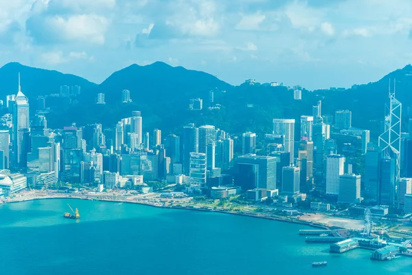 Beautiful Architecture Building Exterior Cityscape Hong Kong City Skyline Blue — Stock Photo, Image