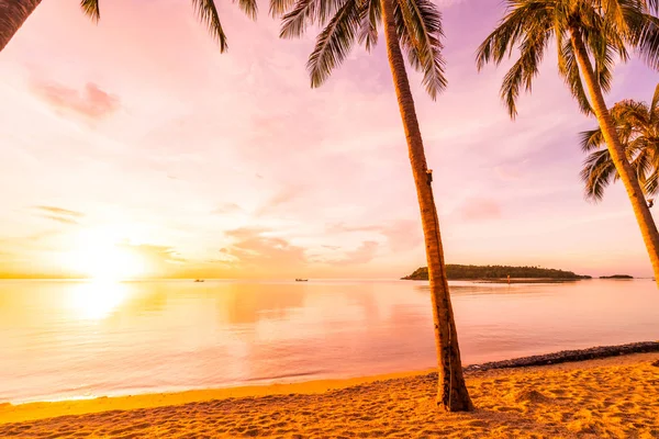 Vid Solnedgång Tropiskt Paradis Stranden Och Havet Med Coconut Palm — Stockfoto