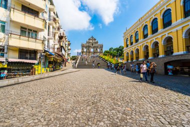 Çin, harabe mavi gökyüzü arka plan ile Makao şehrinin st pual kilise Simgesel Yapı ile bina Macau - 6 Eylül 2018 - güzel eski mimari