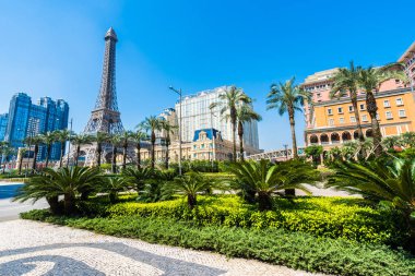 Çin, Makao - 10 Eylül 2018 - güzel eiffel tower landmark Paris oteli ve macau City resort
