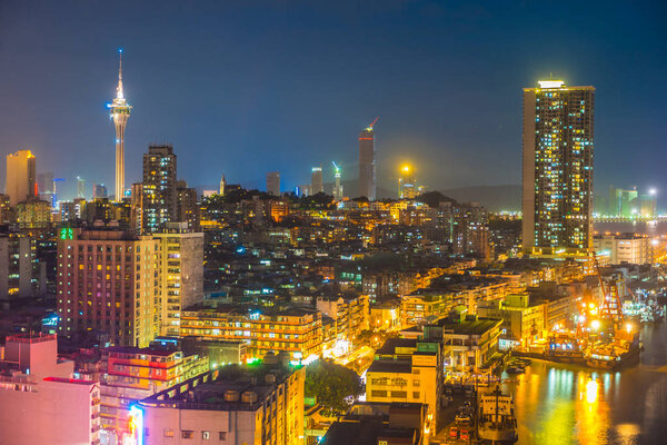 Beautiful architecture building cityscape of macau city skyline at night