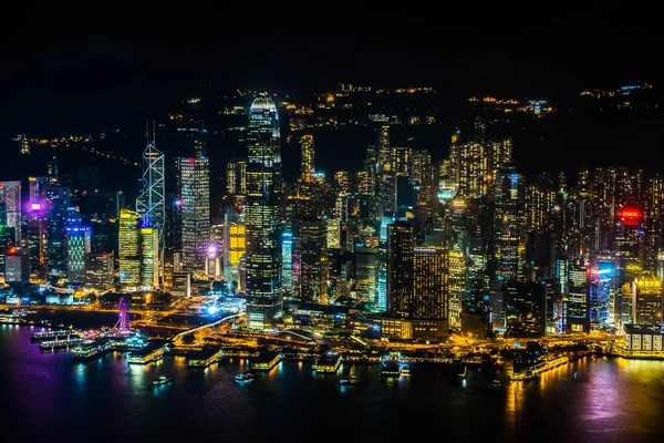 Beautiful Architecture Building Exterior Cityscape Hong Kong City Skyline Night — Stock Photo, Image