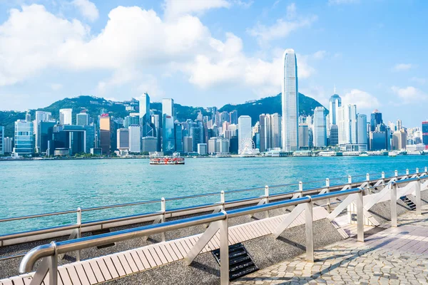 Vacker Arkitektur Byggnad Yttre Stadsbilden Hongkong Stadens Silhuett Med Blå — Stockfoto