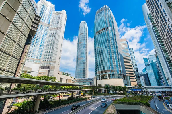 Güzel Mimari Ofis Mavi Gökyüzü Arka Plan Üzerine Hong Kong — Stok fotoğraf