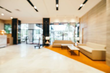 Özet olarak, arka plan için soyut bulanık ve odaksız otel ve lobi iç mekanı