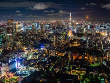 Tokyo şehrinde geceleri mimarisi ve binası olan güzel bir şehir.