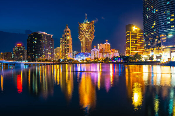 Beautiful architecture building cityscape in macau city at night