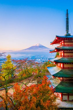 Dağ fuji chureito pagoda akçaağaç ağaç yaprak sonbahar sezonu Yamanashi Japonya çevresinde ile güzel manzara