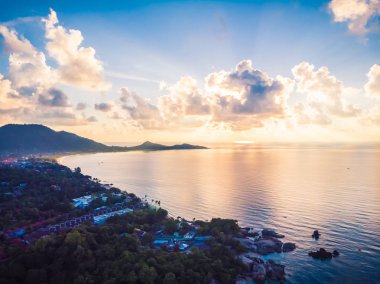 Plaj ve deniz ya da okyanus koh samui Adası Tayland seyahat ve tatil için güzel havadan görünümü
