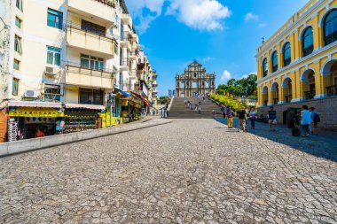 Çin, harabe mavi gökyüzü arka plan ile Makao şehrinin st pual kilise Simgesel Yapı ile bina Macau - 6 Eylül 2018 - güzel eski mimari