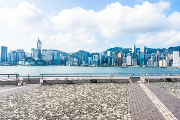 Vacker Arkitektur Byggnad Yttre Stadsbilden Hongkong Stadens Silhuett Med Blå — Stockfoto