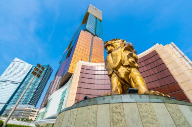 Çin, Makao - 9 Eylül 2018 - güzel aslan heykeli mgm hotel resort ve macau şehir casino