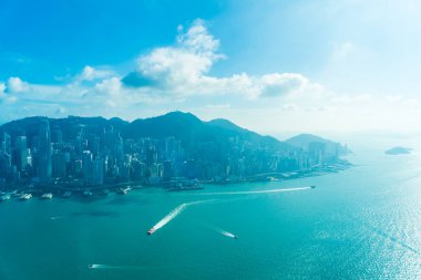 Hong kong şehir manzarası ile mavi gökyüzü arka plan dış cityscape bina güzel mimari