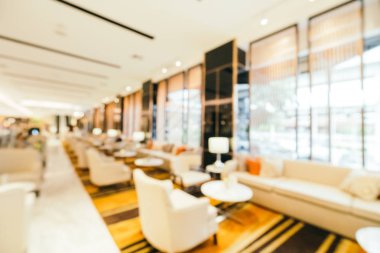 Özet olarak, arka plan için soyut bulanık ve odaksız otel ve lobi iç mekanı