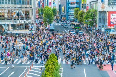 Tokyo, Japonya 29 Temmuz 2018: Shibuya kavşak veya kapısı popüler ve Simgesel Yapı yeme alışveriş için Tokyo'da yerleştirin ve yaya bir sürü burada var