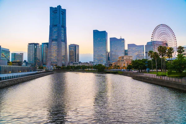 Piękna Architektura Budynku Jokohamie Panoramę Miasta Zmierzchu Japonii — Zdjęcie stockowe