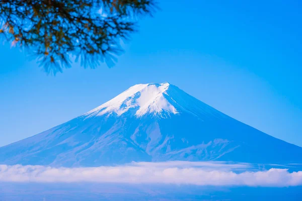 Bellissimo Paesaggio Fuji Montagna Intorno All Acero Foglia Con Nuvola — Foto Stock