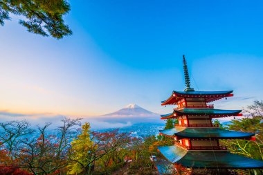 Dağ fuji chureito pagoda akçaağaç ağaç yaprak sonbahar sezonu Yamanashi Japonya çevresinde ile güzel manzara