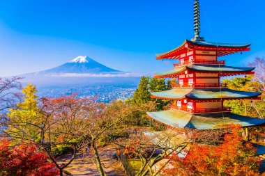 Dağ fuji chureito pagoda akçaağaç ağaç yaprak sonbahar sezonu Yamanashi Japonya çevresinde ile güzel manzara