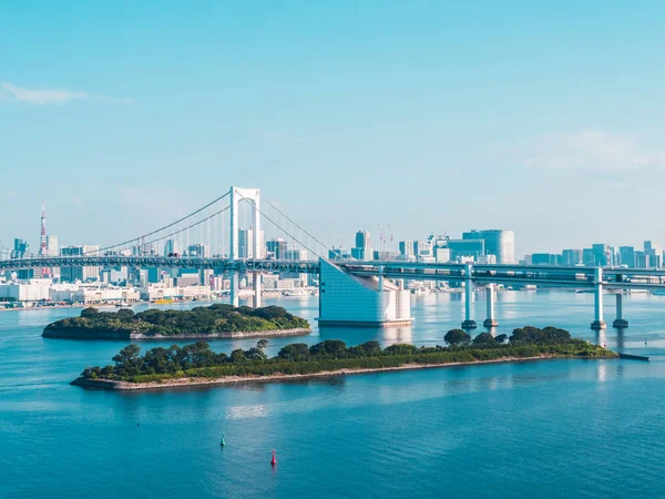 Vackra Stadsbilden Med Arkitekturen Byggnad Och Rainbow Bridge Tokyo City — Stockfoto