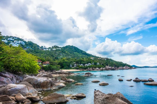 Piękny Widok Lotu Ptaka Morze Ocean Wyspie Samui Tajlandia Wakacje — Zdjęcie stockowe