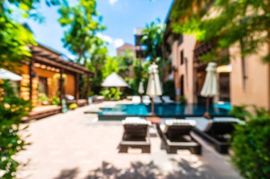 Seyahat ve tatil için güzel otel resort ve yüzme havuzu arka plan bulanıklık