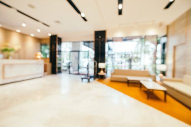 Özet olarak, arka plan için soyut bulanık ve odaksız otel ve lobi iç mekanı