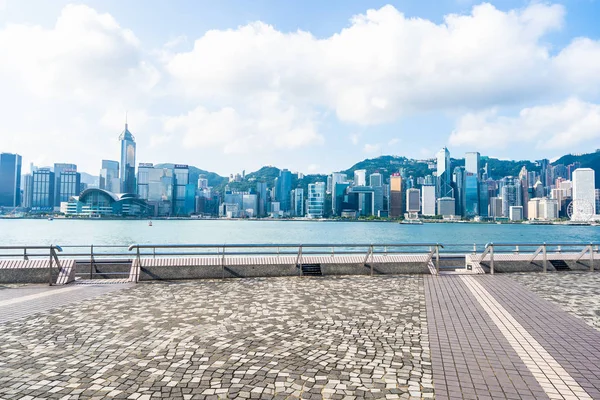 Vacker Arkitektur Byggnad Yttre Stadsbilden Hongkong Stadens Silhuett Med Blå — Stockfoto