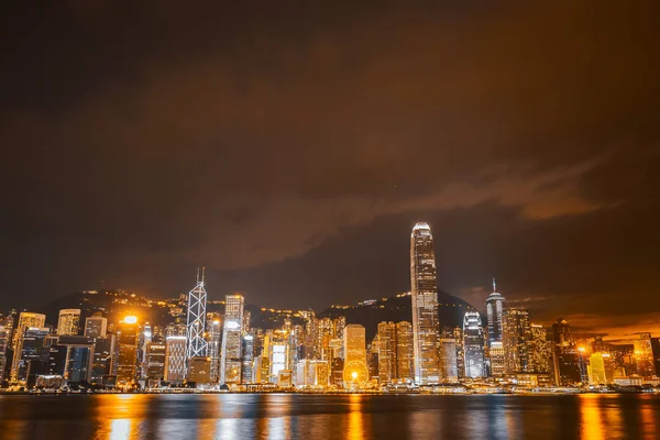 Krásná Architektura Vytváření Panoráma Panorama Hong Kongu Soumraku Noci — Stock fotografie