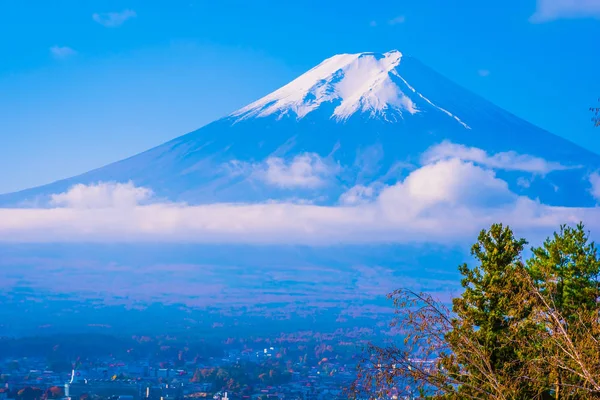 Bellissimo Paesaggio Fuji Montagna Intorno All Acero Foglia Con Nuvola — Foto Stock