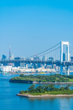 Bina Cityscape ile Gökkuşağı Köprüsü Japonya'da tokyo şehrinin güzel mimari