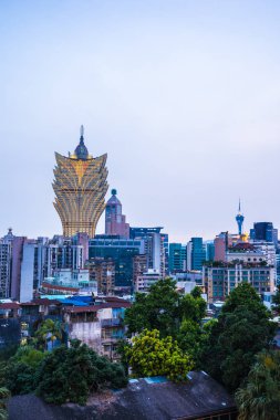 Bina Cityscape Makao şehrinin alacakaranlık geceleri güzel mimari